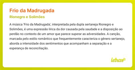 Frio Da Madrugada Letra - Significado da música FRIO DA MADRUGADA (Rionegro & Solimões) - LETRAS ...