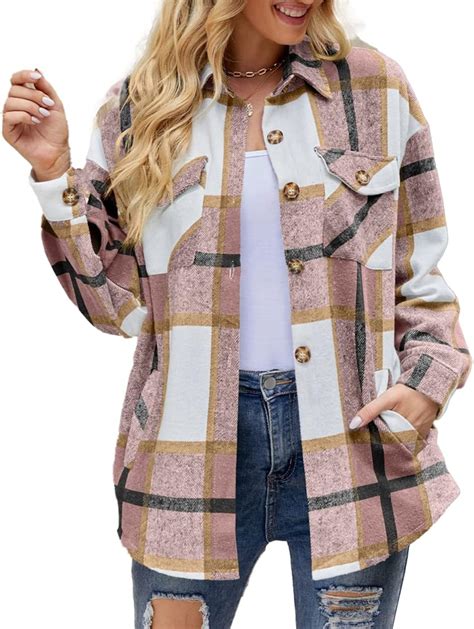 Blooming Beauty Damen Hemdjacke Casual Kariert Shacket Herbst Flanell