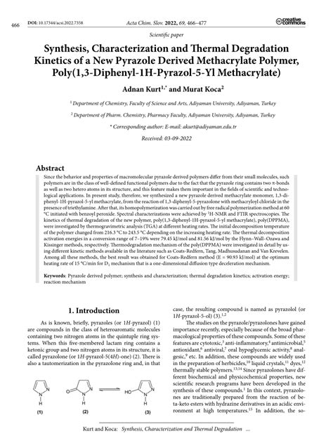 Pdf Synthesis Characterization And Thermal Degradation Kinetics Of A