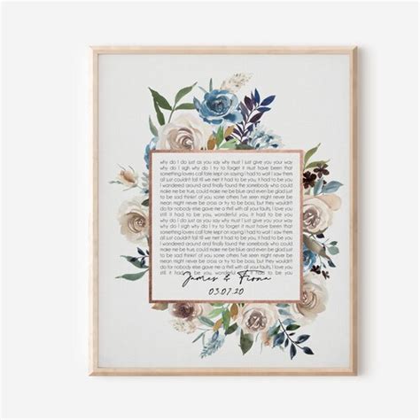 Wedding Song Print Anniversary T Custom Song Lyrics Etsy