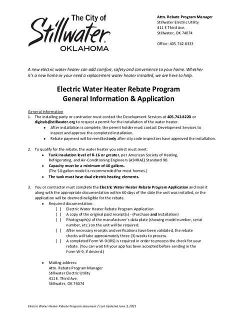 Fillable Online Electric Water Heater Rebate Program General