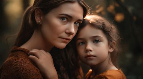 Premium Ai Image A Mother And Daughter Are Looking At The Camera