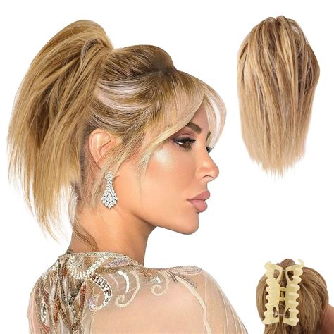 Haarteile Echthaar Mit Haarspange Ponytail Extension Blond Kurzer