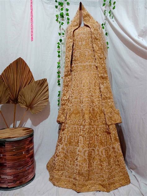 Baju Pengantin Lehenga India ORI GOLD AFG Velvet Beludru Baldu