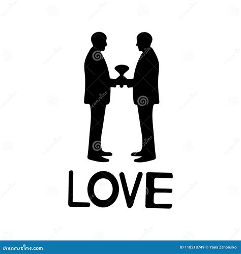 Black Silhouettes Of Grooms And Word Love Same Sex Marriage Stock