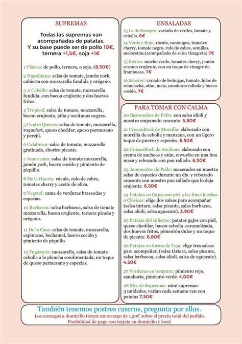 Menu at La Suprema restaurant, Cangas, P.º Marítimo de Rodeira