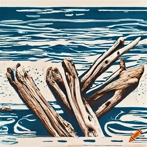 Lino Print Of Beach Driftwood And Marine Debris On Craiyon