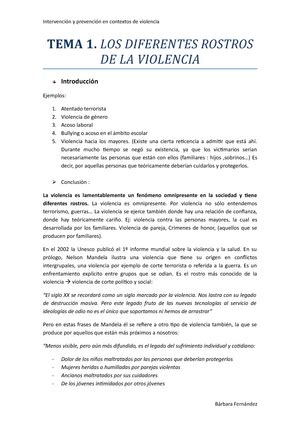 Tema 1 TEMA 1 OS ROSTROS DA VIOLENCIA CONCEPTUALIZACIÓN E EVOLUCIÓN