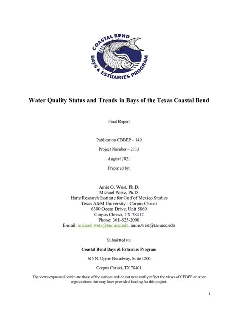 Fillable Online Water Quality Status And Trends In Bays Of The Texas