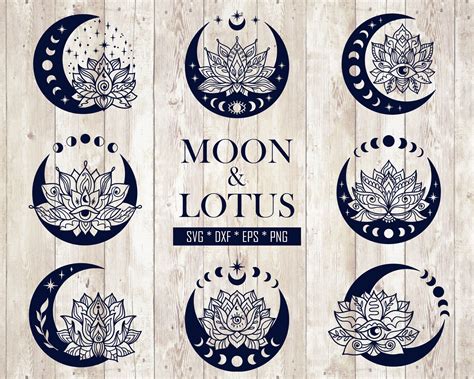 Moon And Lotus Flower Svg Bundle Lotus Tattoo Design Mandala Etsy