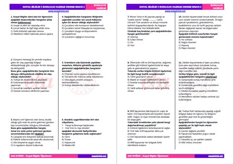 Sosyal Bilgiler 5 Bursluluk Hazırlık Deneme Sınavı 2 Sosyal Bilgiler