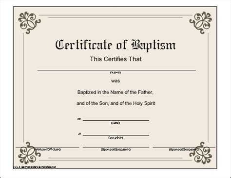 Baptism Certificate Printable Certificate