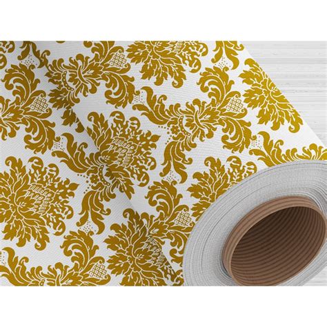 TNT estampado Mewi Medalhão Dourado Fundo Branco Arabescos 5 metros