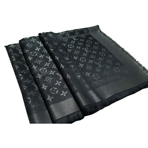 Louis Vuitton Classical Monogram Scarf Black Silk Ref Joli Closet