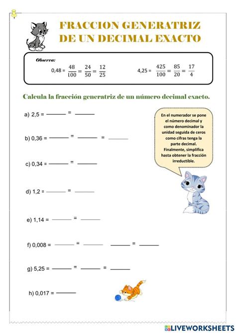 Fracción generatriz interactive exercise Resta de fracciones