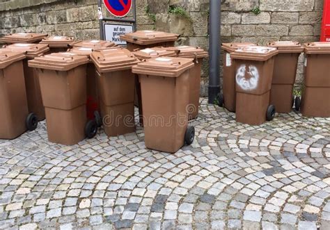 Many Brown Trash Bins In Germany Stock Image Image Of Braune Trash