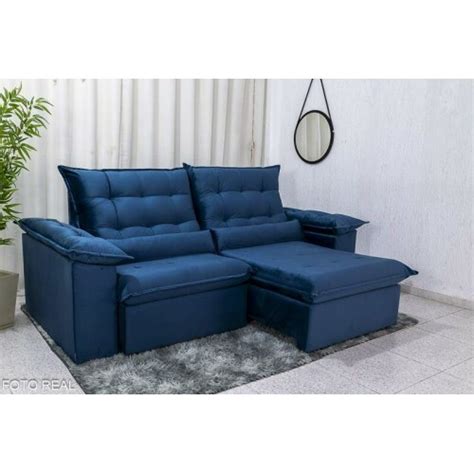 Sofá Retrátil Reclinável 2 00m Emanuelly Veludo Azul 03 D28 Soft