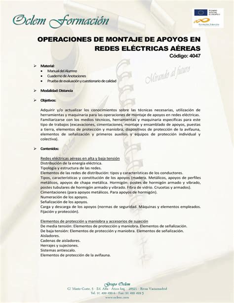 Operaciones De Montaje De Apoyos En Redes El Ctricas A Reas