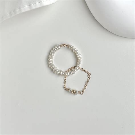 Freshwater Pearl Ring Beaded Pearl Ring Dainty Pearl Band Tiny Pearl