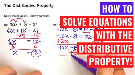 Solving Algebra Equations With The Distributive Property Youtube