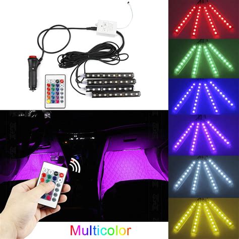 Pcs Car Rgb Led Strip Light Decorative Atmosphere Light Colors