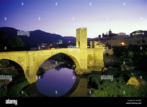 Middle Aged Stonebridge From Besalu Over The Riu Fluvio Hi Res Stock