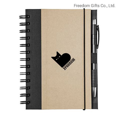 Promotional Logo Printed Hardcover Spiral Custom Notebook With Pen