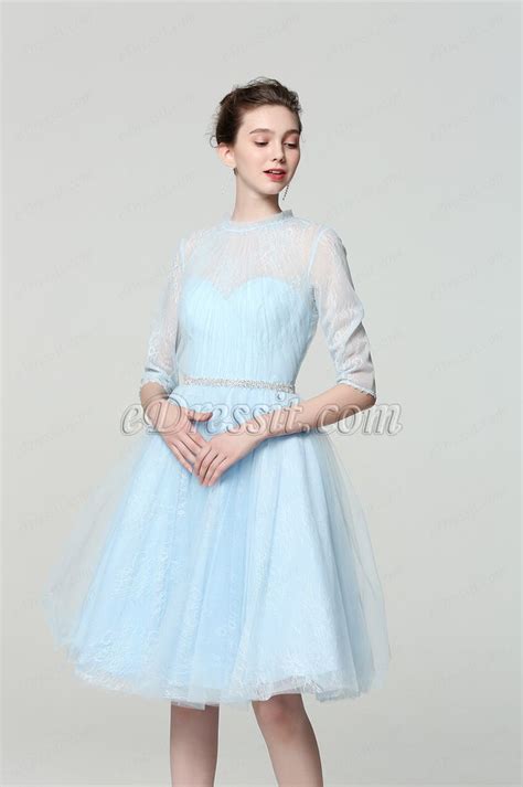 Blaue Hoch Hals Tulle Cocktail Party Abendkleid 04190132 EDressit