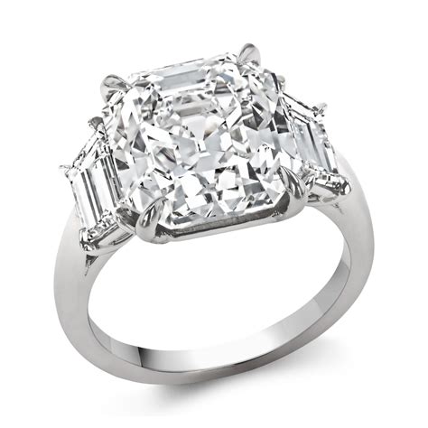 Antique Asscher Cut 8 03ct Diamond Three Stone Ring In Platinum Asscher Cut Claw Set Pragnell