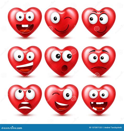 Heart Smiley Emoji Vector Set For Valentines Day Funny Red Face With