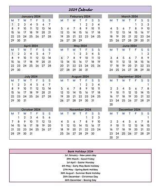 2024 calendar dates with bank holidays UK. Digital pdf printable at ...