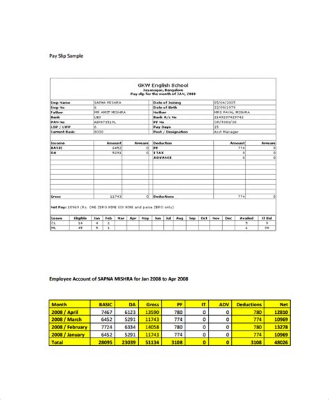 Employee Payslip Template