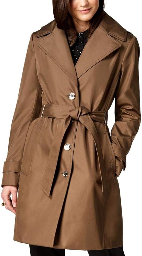 Calvin Klein Womens Single Breasted Belted Rain Jacket