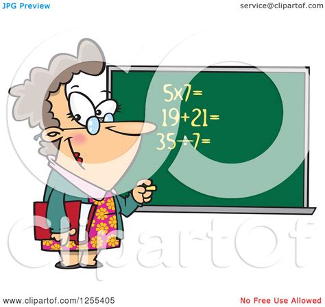 Clipart Of A Caucasian Female Math Teacher At A Chalk Board Royalty