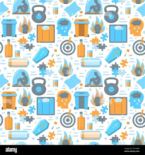 Seamless Pattern With Depression Symptoms Icons On White Background