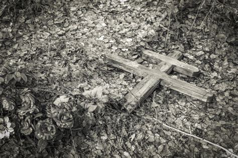 Funeral Christian Cross on Birch and Sky Background, Front and ...