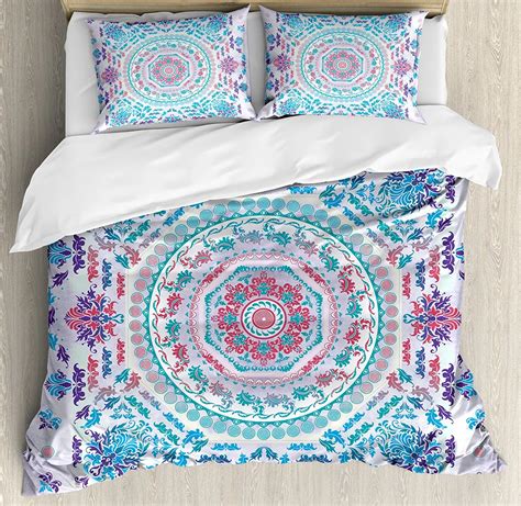 Mandala Duvet Cover Set Medallion Design Floral Patterns And Leaves