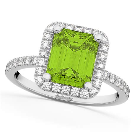 Emerald Cut Peridot Diamond Engagement Ring K White Gold Ct