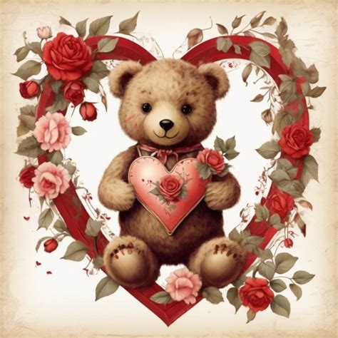 Valentine Floral Heart Teddy Bear Free Stock Photo - Public Domain Pictures