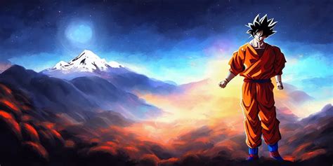 Son Goku Mountain Landscape Night Sky Digital Art Stable Diffusion