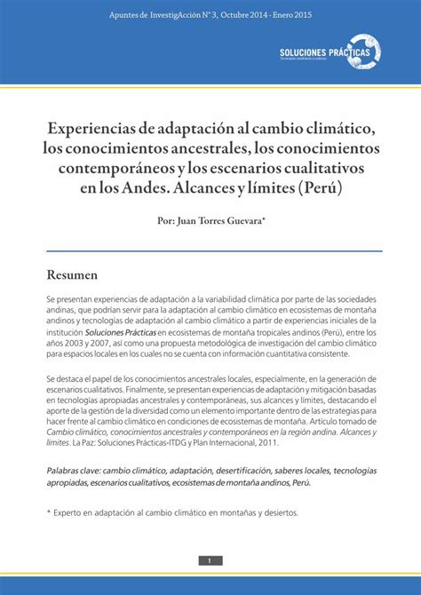 Pdf Experiencias De Adaptación Al Cambio Climático Conocimientos Ancestrales Y Contemporáneos