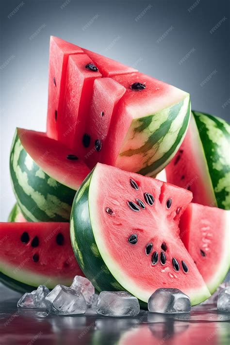 Premium Photo Fresh Watermelon On Ice Cubes In Isolated White Paper