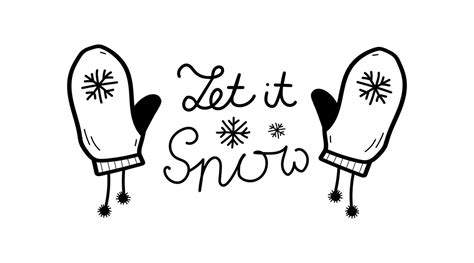 Let It Snow Lettering Phrase Doodle Hand Drawn Mittens Icon Isolated