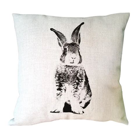 Freehand Sketching Black Rabbit Linen Throw Pillow Cover Custom Decorative Cushion Cover For