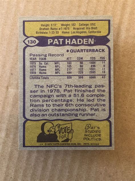 Topps Pat Haden Los Angeles Rams Football Card Ebay