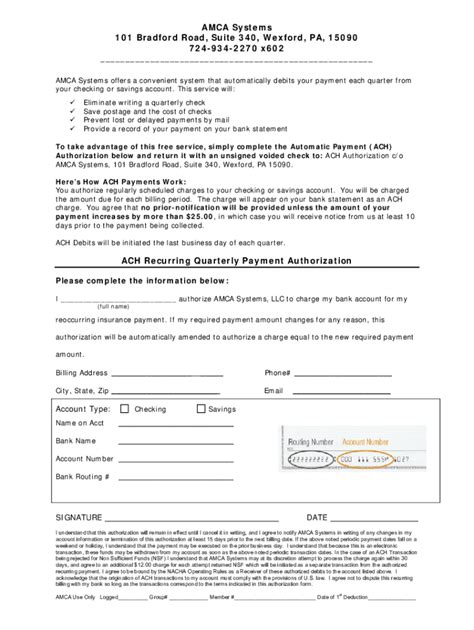 Fillable Online Pdf Ach Recurring Payment Authorization Form Amca Fax