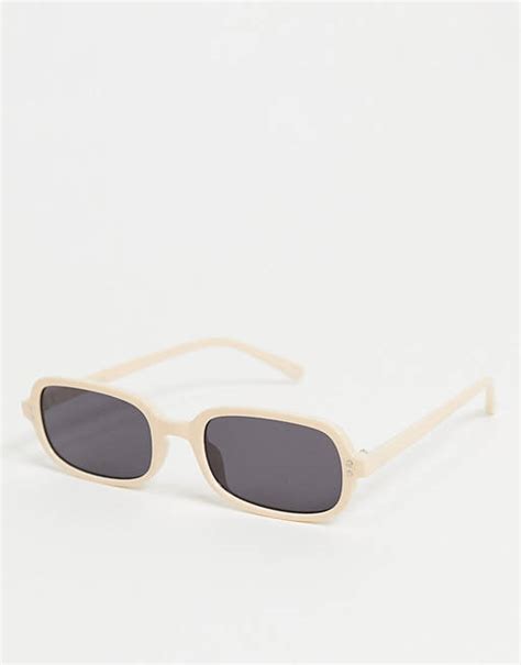 Asos Design Square Sunglasses In Beige With Solid Black Lens Asos