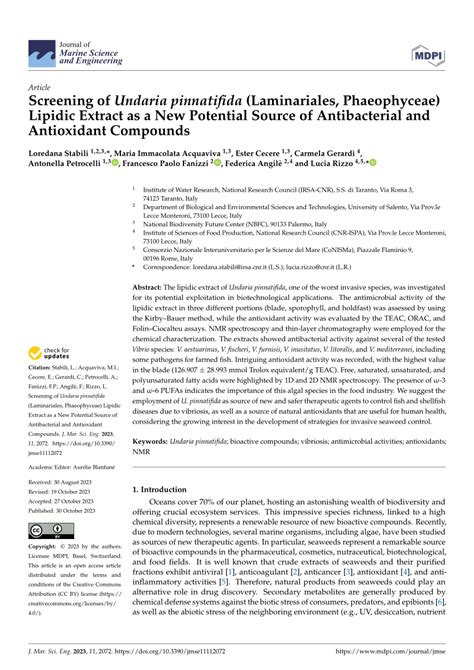 PDF Screening Of Undaria Pinnatifida Laminariales Phaeophyceae