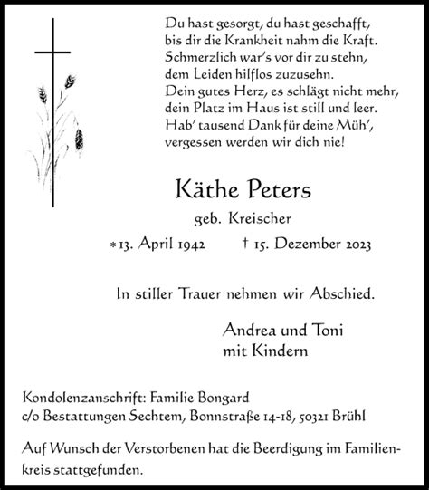 Traueranzeigen Von K The Peters Wirtrauern