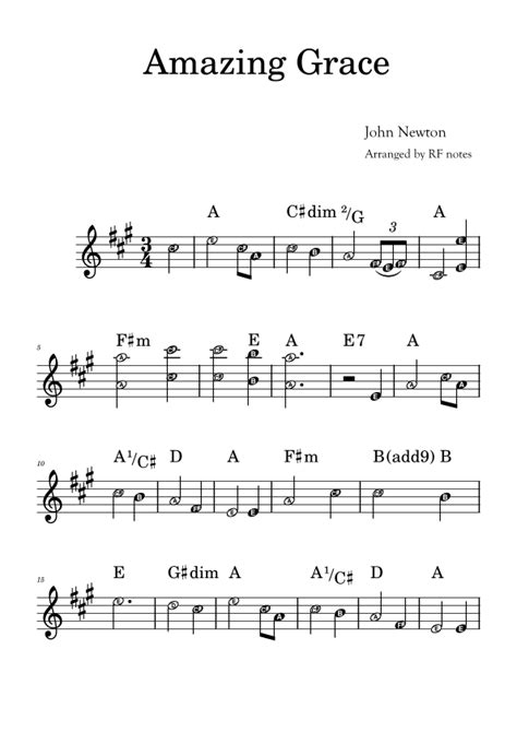 Amazing Grace Arr Rf Notes By John Newton Sheet Music For Easy Piano At Sheet Music Direct